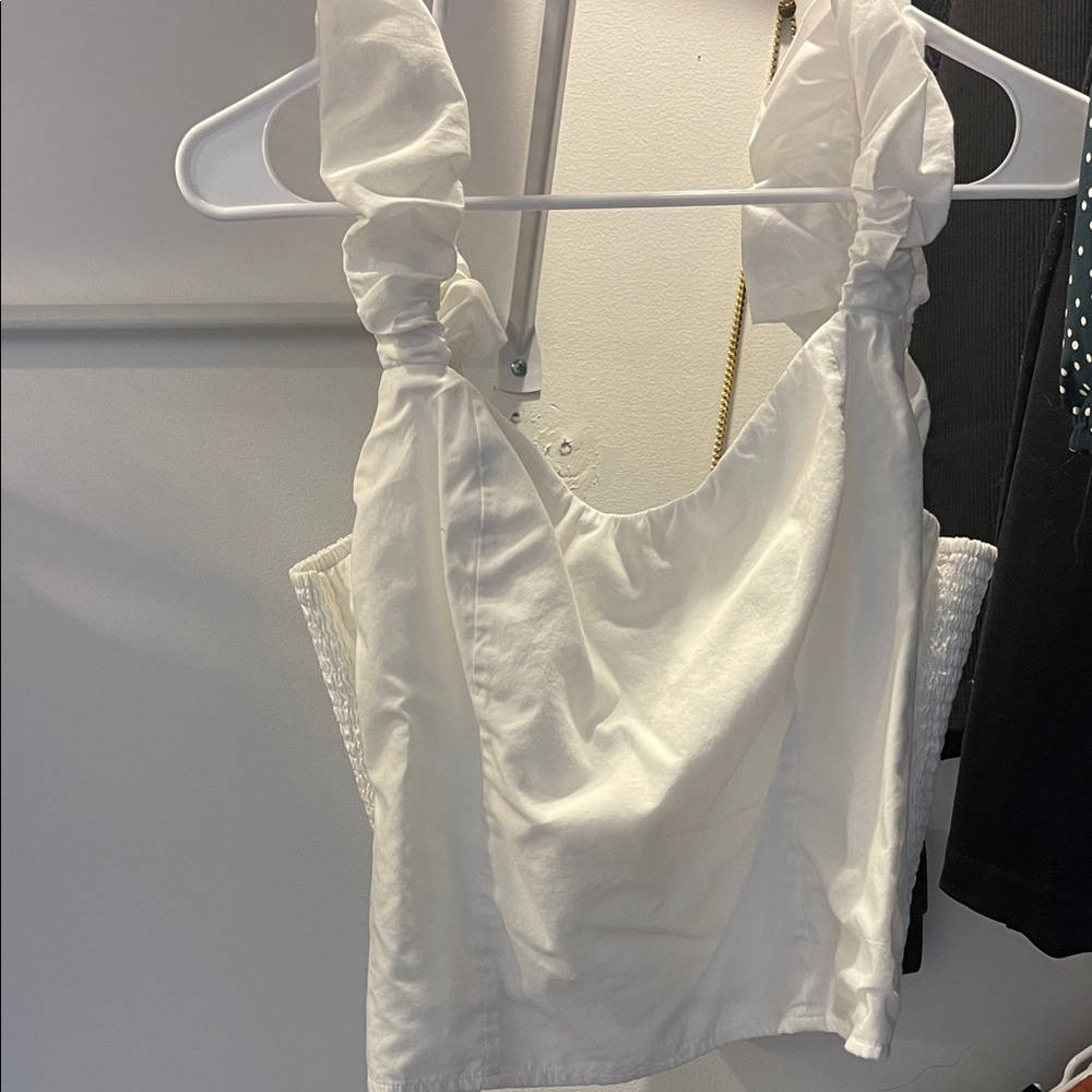 Abercrombie & Fitch White Ruched Strap Tank Top